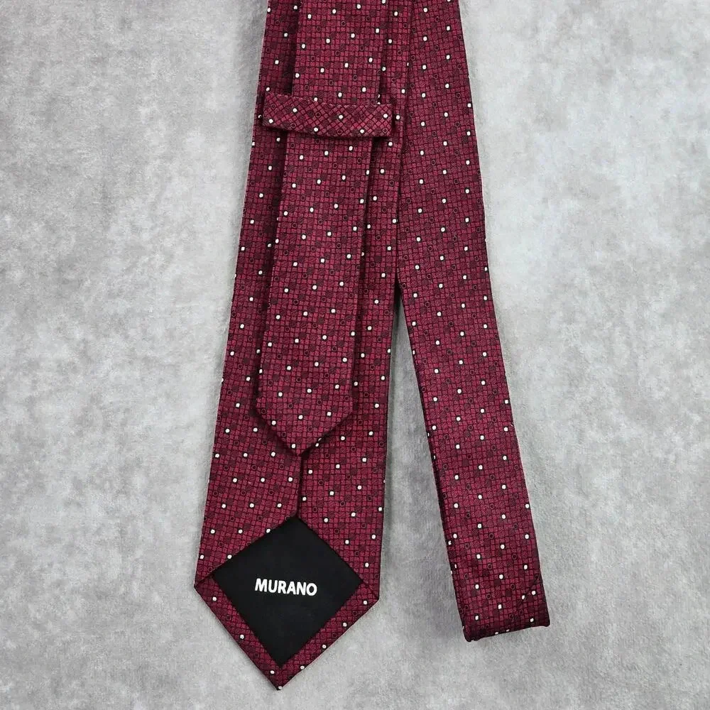 Murano Red Black Gray Polka Dot Geometric Executive Silk‎ Neck Tie Men's